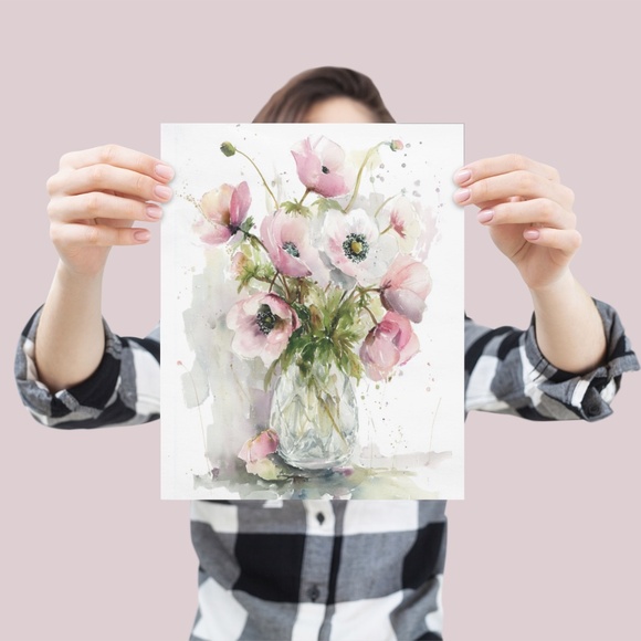 Watercolor Anemone Flowers Wall Art Illustration Print Poster Unframed - Picture 4 of 10